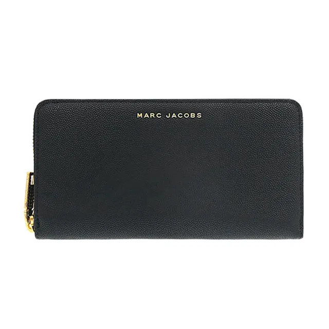 【MARC JACOBS】簡約黑MJ logo魚子醬皮革拉鍊長夾｜多卡層收納｜拉鍊零錢袋