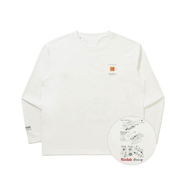 【KODAK Apparel】官方旗艦館 柯達 男女同款 長袖T恤 RACING 賽車系列 藍圖印花 WHITE 白色 / KB609008WHT