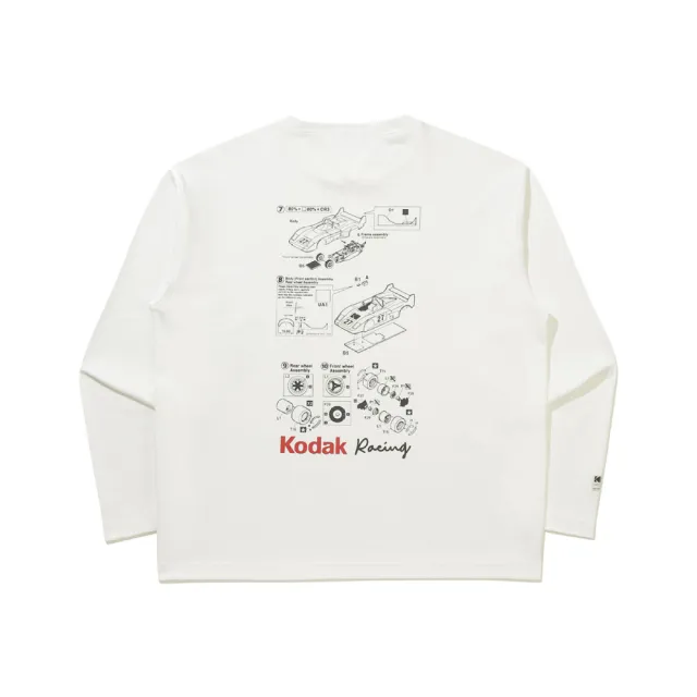 【KODAK Apparel】官方旗艦館 柯達 中性 長袖T恤 RACING 賽車系列 藍圖印花 WHITE 白色 / KB609008WHT