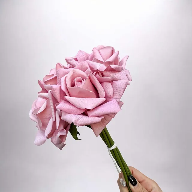 【Floral M】手感保濕安娜玫瑰藕粉色仿真花材（5入組）(人造花/仿真花/假花/花藝DIY/裝飾花材)