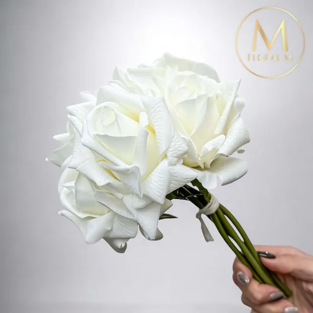 【Floral M】手感保濕安娜玫瑰優雅白仿真花材(5入組)(人造花/仿真花/假花/花藝DIY/裝飾花材)