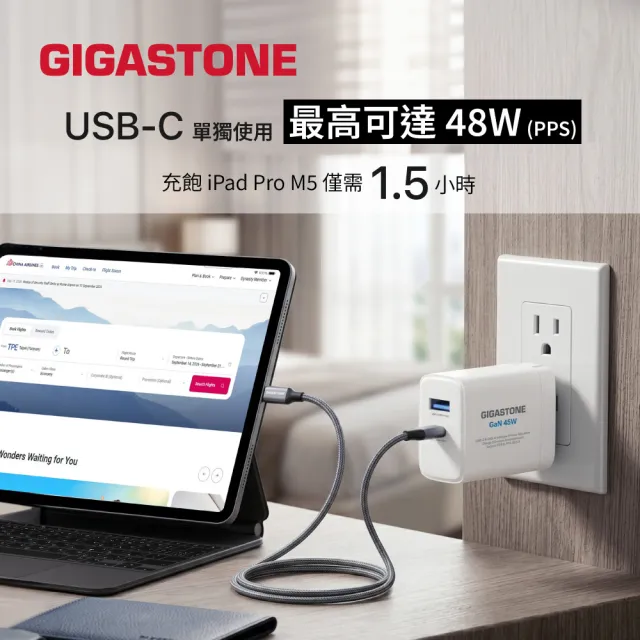 【Gigastone 立達國際】PD/QC3.0 45W雙孔快速充電器PD-6450W(iPhone/手機/平板/快充充電頭)