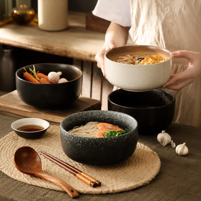 日式陶瓷面碗1200ML可微波 碗 麵碗 拉麵碗 碗公 泡麵碗 帶蓋含勺拉麵碗