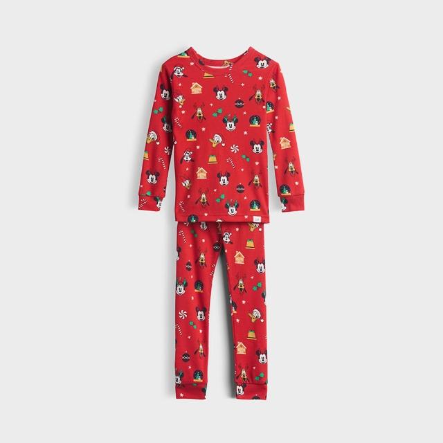 【GAP】Gap x Disney迪士尼兒童及嬰兒有機磨毛棉節日睡衣組-時尚紅(913274)
