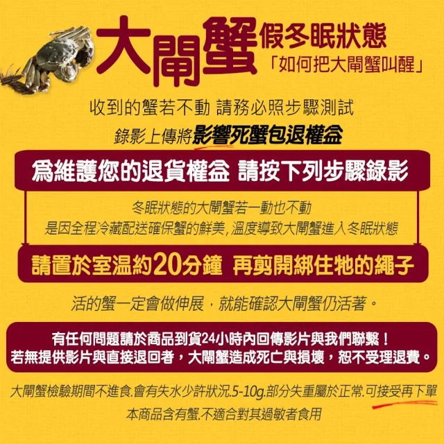 【築地一番鮮】(公母任選)近5兩大閘蟹 10隻組/贈工具組/江南大閘蟹
