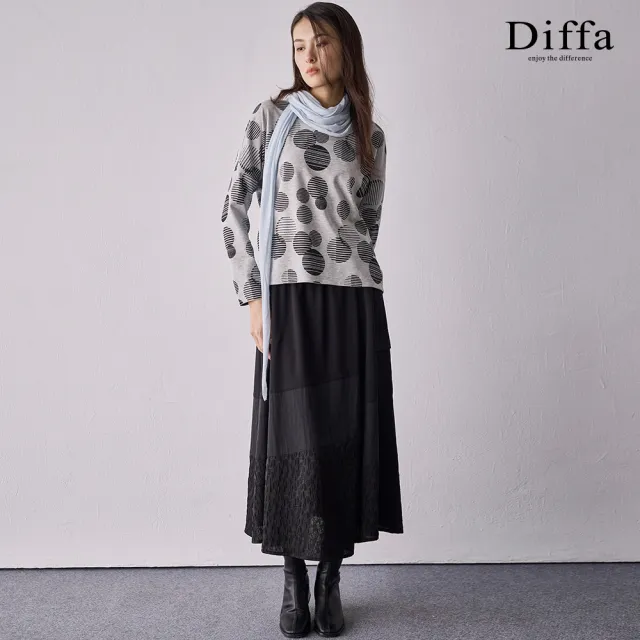 【Diffa】波點印花落肩針織衫-女