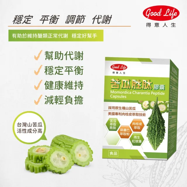 【得意人生】苦瓜胜膠囊_山苦瓜原生種 三入組(共180 肉桂皮萃取 B群 蝦紅素 酵母鉻)