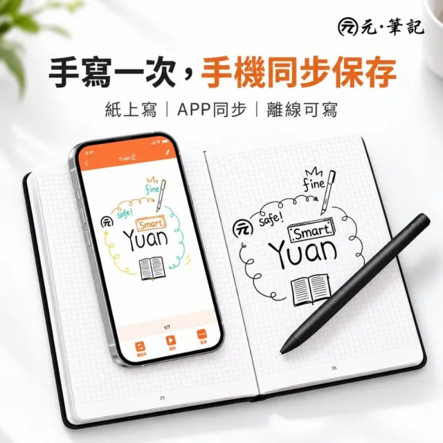 【元筆記】智慧筆記本A5禮盒|智慧筆+方格空白筆記本|手寫同步手機 離線書寫