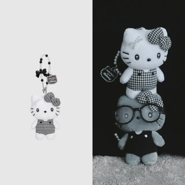 【ROBINMAY】雙11 Hello Kitty髮夾娃娃吊飾(千鳥格系列)(包掛吊飾/三麗鷗聯名系列)