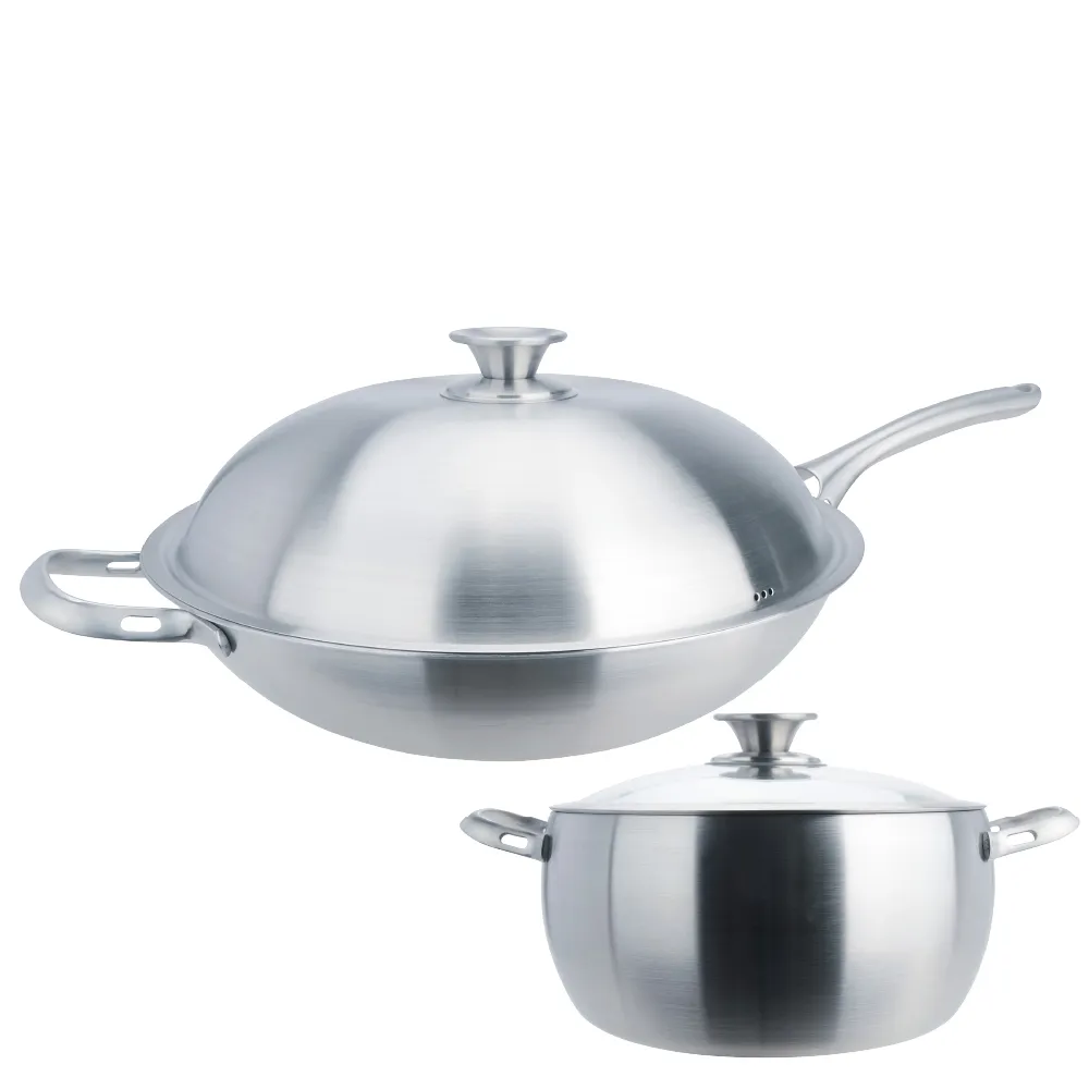 【CHEF 掌廚】316不鏽鋼 七層複合金雙鍋組(長柄炒鍋36cm+湯鍋24cm)