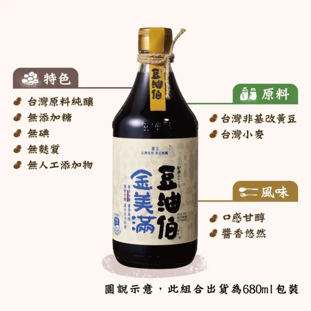 【豆油伯】雙11限定 金美滿無添加糖醬油升級4入+缸底醬油升級2入禮盒 (送禮自用皆宜)