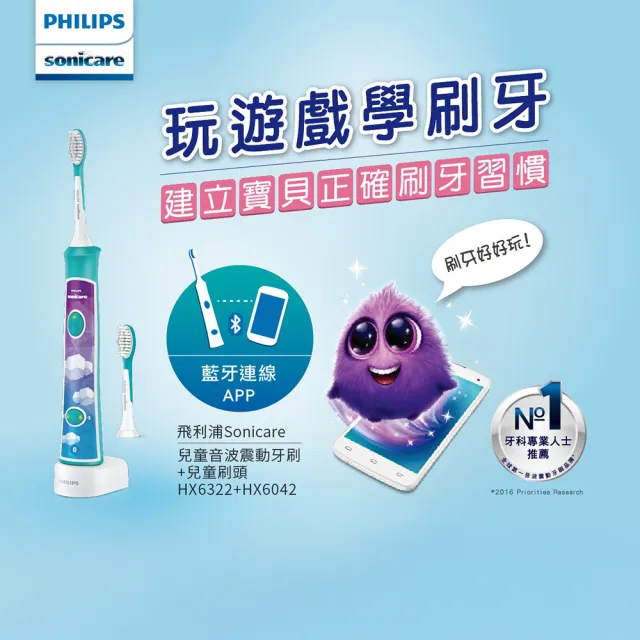 【Philips 飛利浦】HX6042 兒童音波牙刷專用標準刷頭2入組 (7歲以上/學齡兒童專用/超軟毛/官方直營)