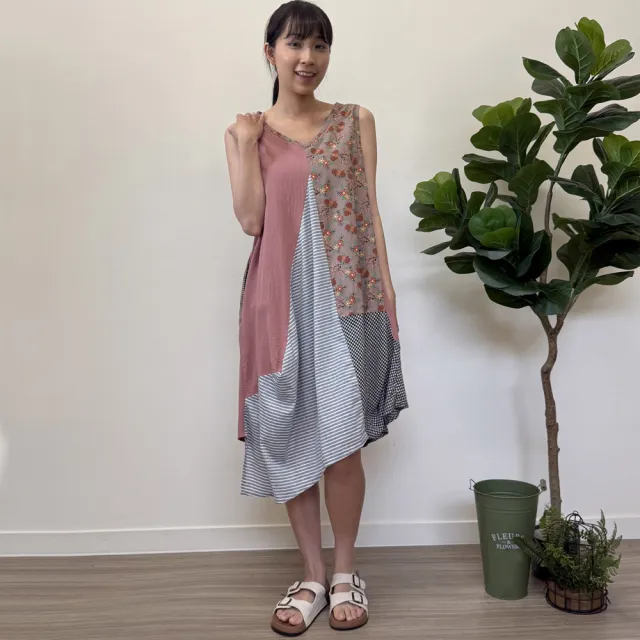 【Hana Mokuba】花木馬日系女裝花漾拼接造型洋裝