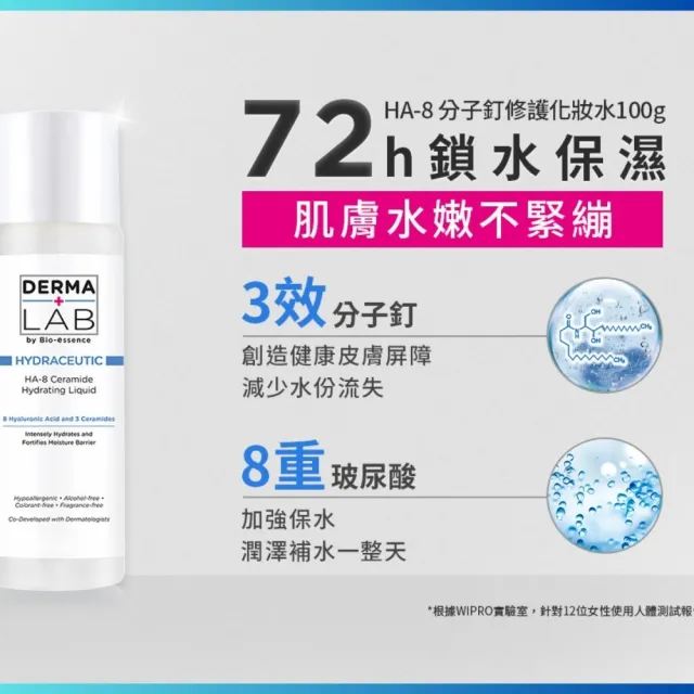 【DermaLab 德美醫研】HA-8分子釘修護保濕水100g(3入組)