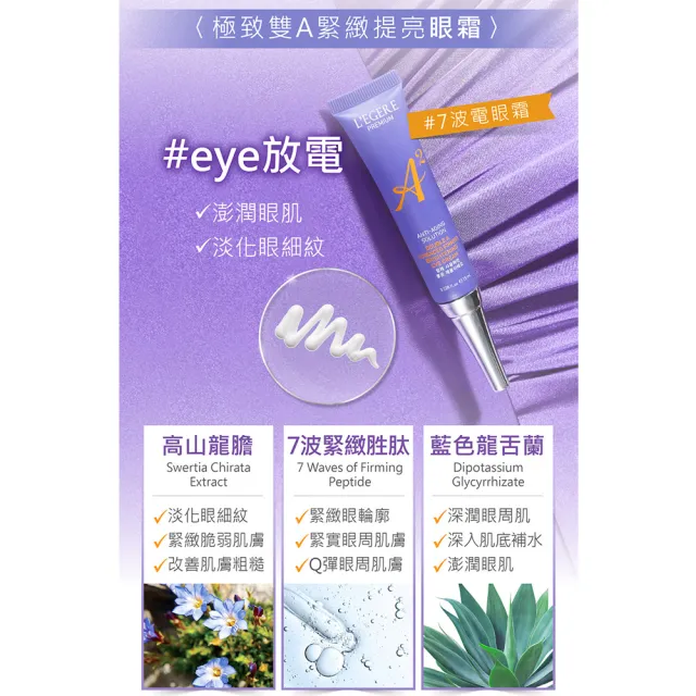 【LEGERE 蘭吉兒】極致雙A緊緻提亮合購組(精華液30ml+精華霜50g+眼霜15ml 雙A調理： A醛+A醇)