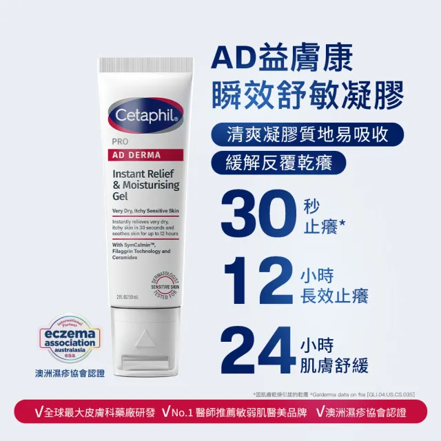 【Cetaphil 舒特膚】官方直營 AD益膚康瞬效舒敏凝膠59ml+AD益膚康修護滋養乳霜 226ml
