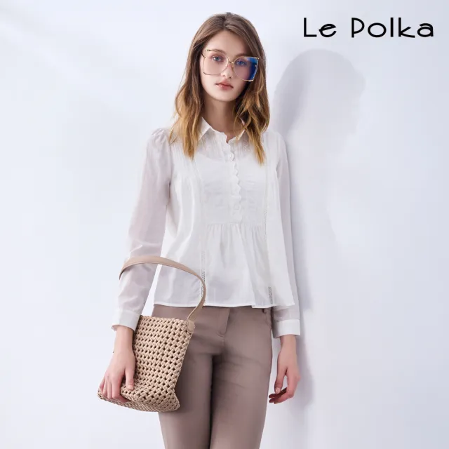 【Le Polka】細緻薄棉蕾絲上衣-女