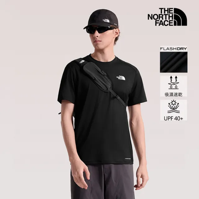 【The North Face】北面男款黑色UPF防曬透氣休閒短袖T恤｜83TOJK3(抗UV/排汗衫)