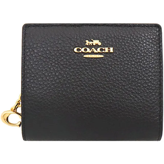 【COACH】Cx深咖啡PVC滿版LOGO / Cx黑色皮革對折式零錢包短夾(2色)