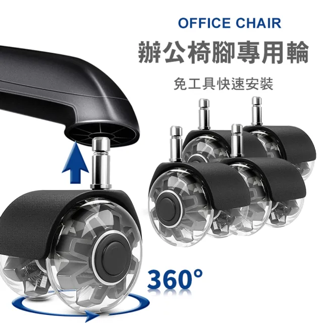 【G+ 居家】辦公椅2吋萬向PU輪5入組-炫風水晶灰有飾蓋(活動腳輪/電腦椅輪子/靜音輪/萬向輪/溜溜輪)