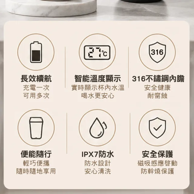 【TAI LI 太力】大白星磁力攪拌杯400ml 溫度顯示 USB充電 316不銹鋼 保溫杯 咖啡杯 蛋白粉 攪拌杯