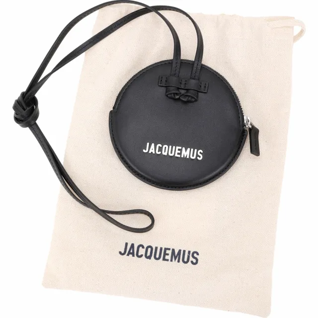 【JACQUEMUS】Le Pitchou 附掛繩光滑牛皮圓形零錢包(黑色 法國精品)