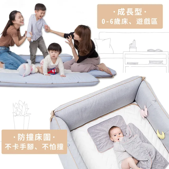 【gunite】多功能第三代落地式沙發嬰兒陪睡床0-6歲 四件組 床墊+床圍+止滑墊+床邊吊飾(多色可選)