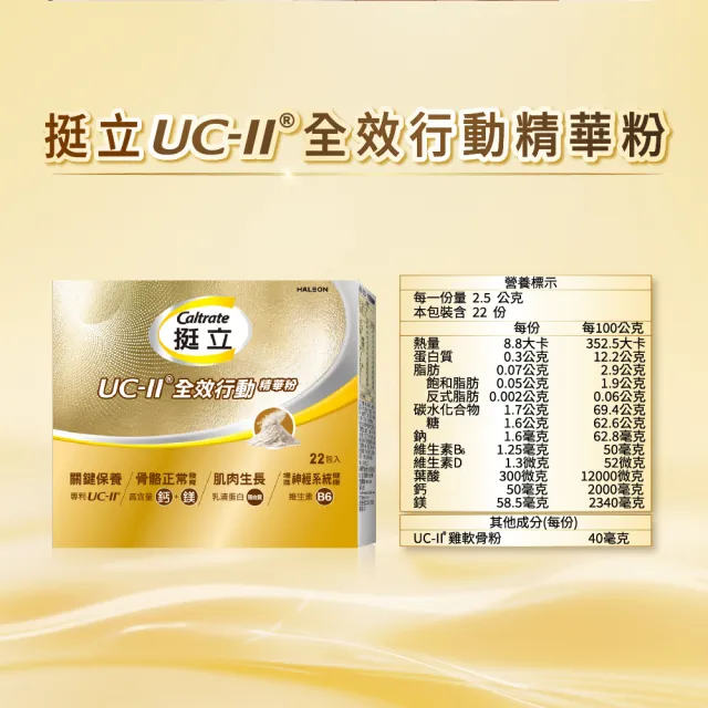 【挺立】UCII全效行動精華粉 2入組(22入/盒-骨骼強健 關鍵靈活 肌肉生長 神經健康 隨身包裝 香草牛奶風味)