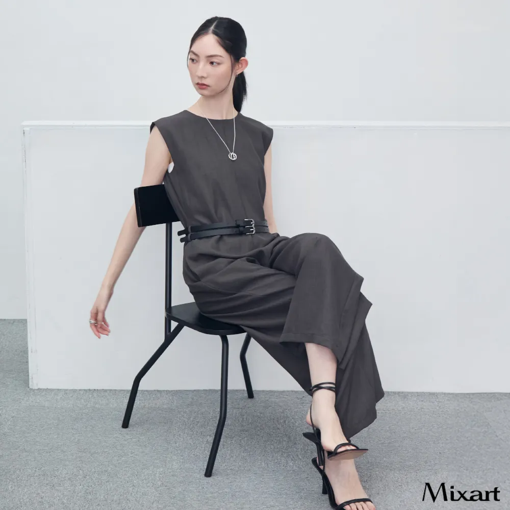 【Mixart】連身褲 智性美學 雙腰帶無袖一體式連身褲