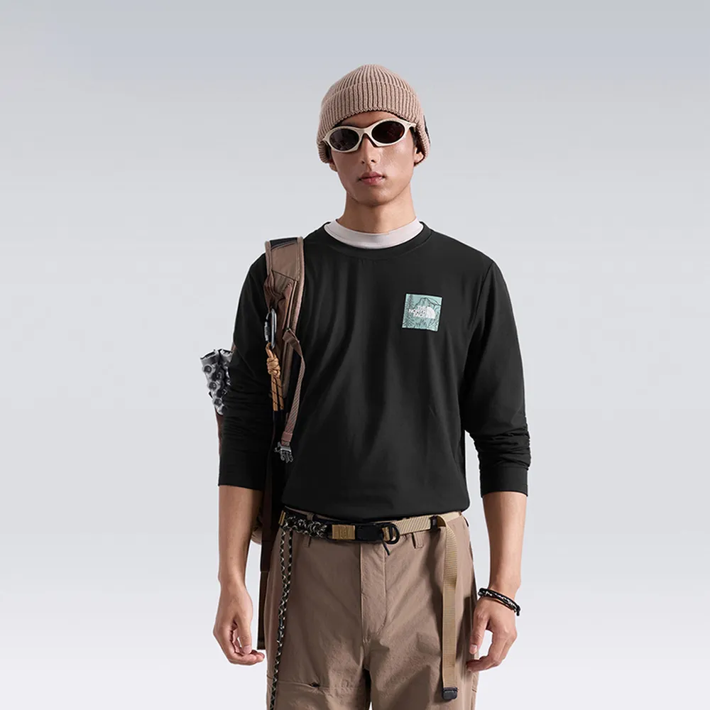 【The North Face】北面男款黑色UPF50防曬長袖上衣｜8J8YJK3