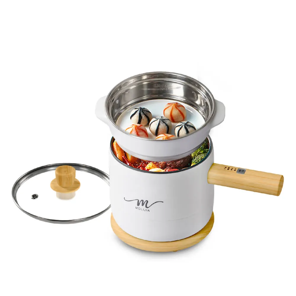 【MOLIJIA 魔力家】1.8L-M17 多功能美食料理不沾快煮電火鍋/煮飯/蒸煮鍋-木紋款(BY011017)