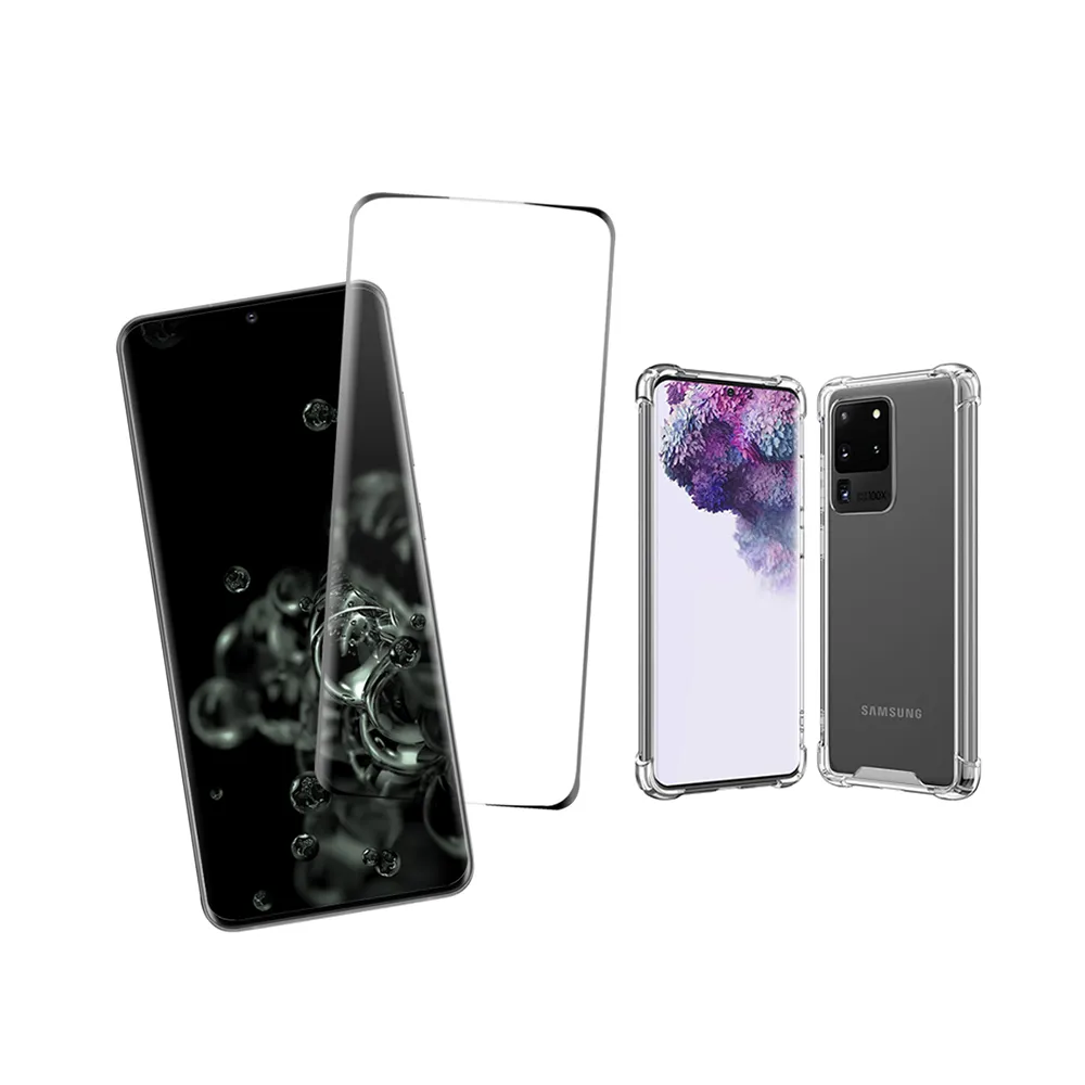Samsung S20Ultra 曲面黑全膠鋼化膜手機保護貼(買 S20Ultra保護貼 送 S20Ultra手機殼)