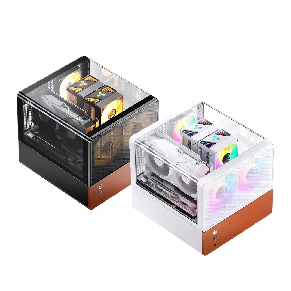 【JONSBO 喬思伯】V12 雙曲環景臥式機殼 黑/白(MATX/分艙橫躺/內建2無限鏡風扇/胡桃實木)