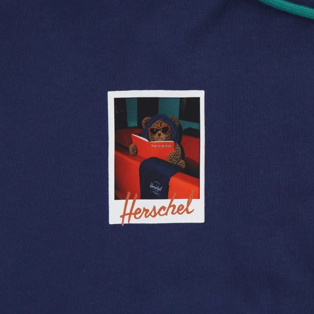 【Herschel】官方直營 男款女款 小熊拍立得長袖帽T 淺卡其色/深藍色