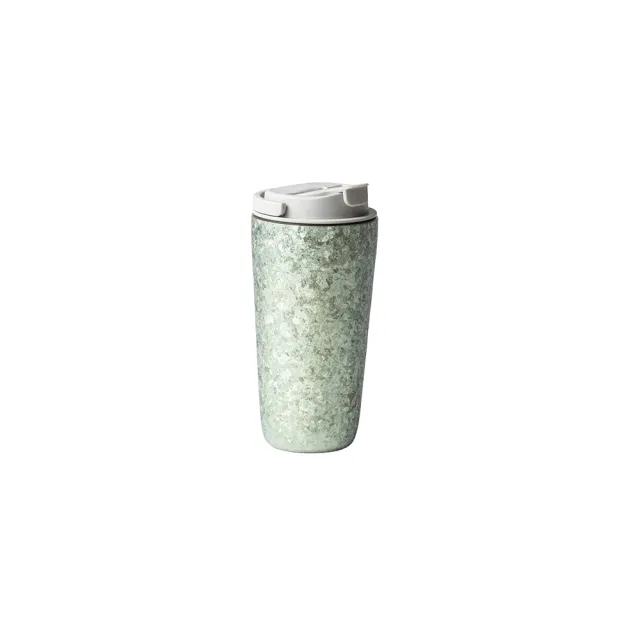 【Titanium 鈦造】純鈦跳跳杯 MiNi 晶鈦系列-夏竹綠 600ml 雲霧灰蓋 (保溫瓶 鈦保溫杯 台灣鈦杯 環保杯)