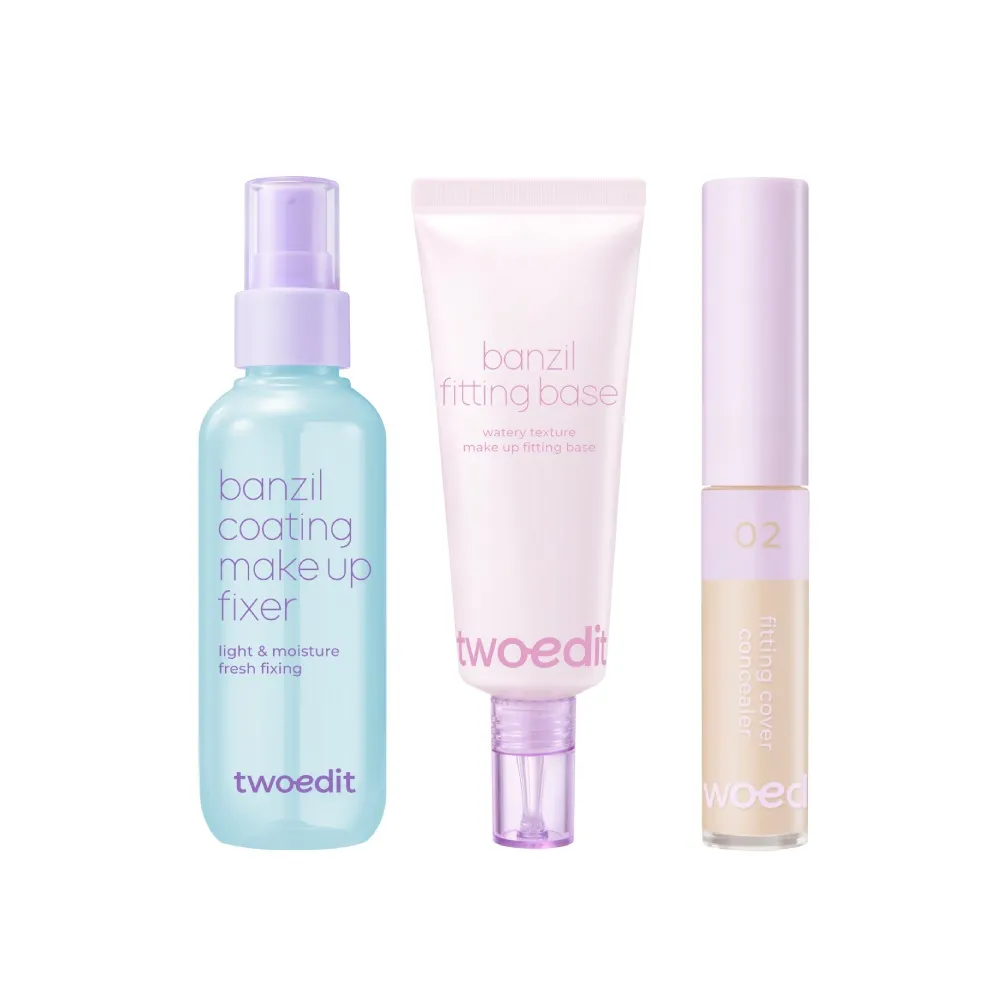 【twoedit】完美底妝組(水光定妝噴霧100ml+精華妝前乳30ml+無痕遮瑕膏5g)