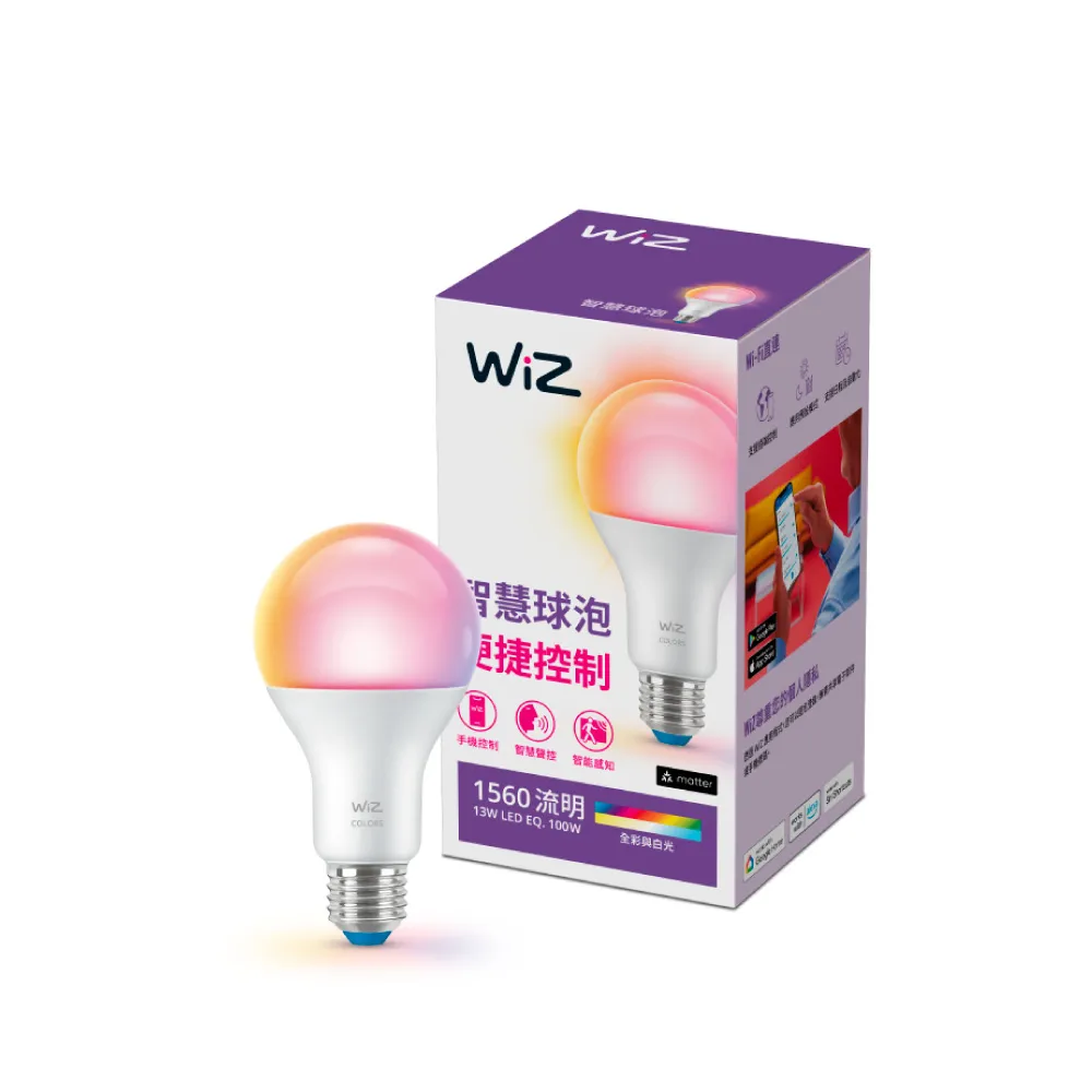 【PHILIPS 飛利浦照明】WiZ 13W LED全彩燈泡(PW019)