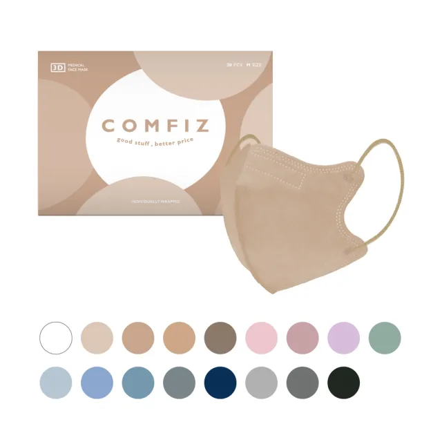 【COMFIZ 康菲】康菲成人3D立體醫療口罩/共四盒(M無鼻樑壓條/單片包裝/高質感親膚內層少沾妝)