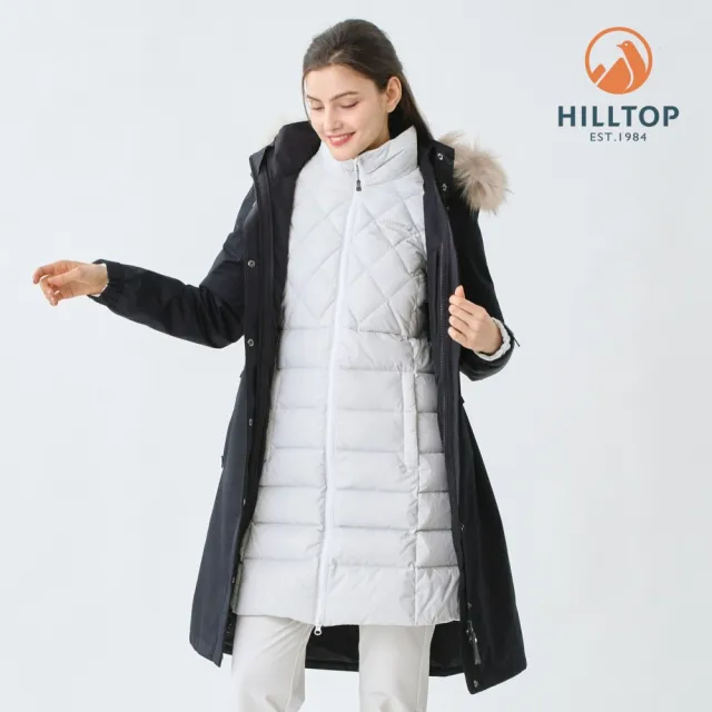 【Hilltop 山頂鳥】GORE-TEX 2L二合一 施華洛世奇防水石墨烯蓄熱羽絨長大衣外套 女款 黑｜PF21XFA6ECAB
