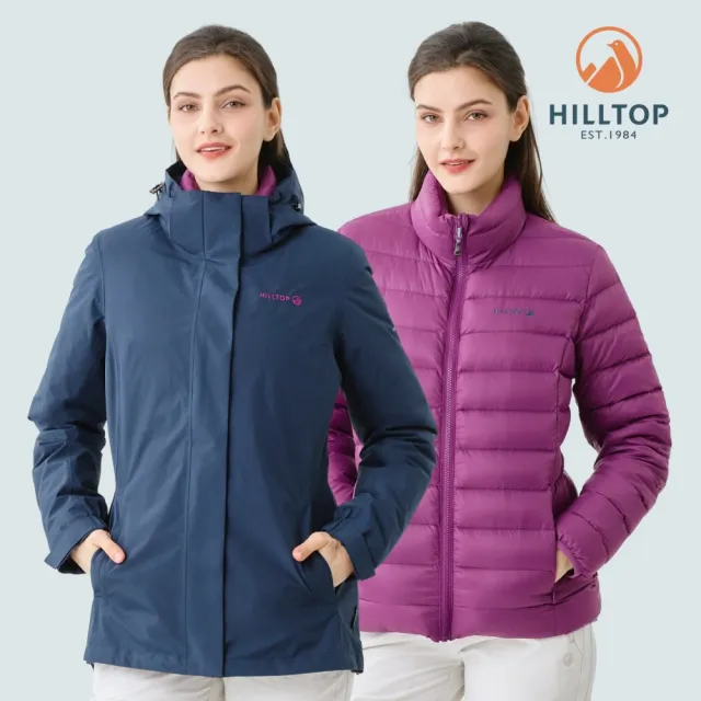 【Hilltop 山頂鳥】GORE-TEX 2L二合一 施華洛世奇防水石墨烯蓄熱羽絨短大衣外套 女款 夜藍|PF22XF38ECEJ