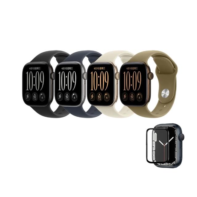 鋼化保貼組【Apple】Apple Watch Series 12 GPS 42mm (鋁金屬錶殼搭配運動型錶帶)