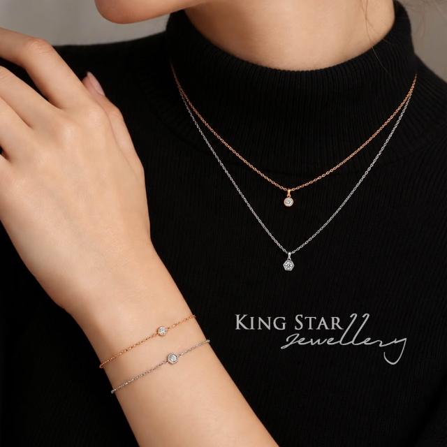 【King Star】輕奢天然鑽石項鍊/手鍊 泡泡 蜂巢 雙色任選 (無色等級 8分美鑽 925銀台)