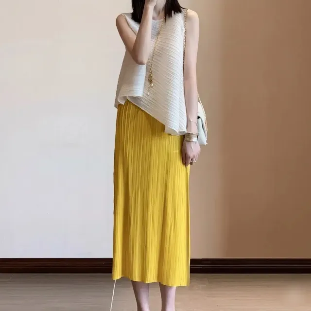 【巴黎精品】多款三宅風皺褶衣服折衣裙子褶皺上衣壓褶裙半身裙顯瘦A字裙(撞色百搭上下身任選k2ba83 B)