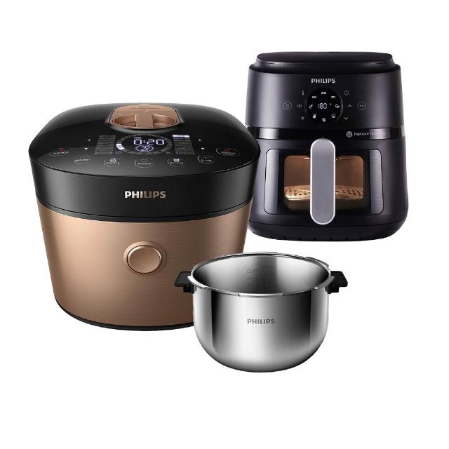 【Philips 飛利浦】智慧萬用鍋_金小萬+星樂視透視海星氣炸鍋6.2L_HD2195+NA231