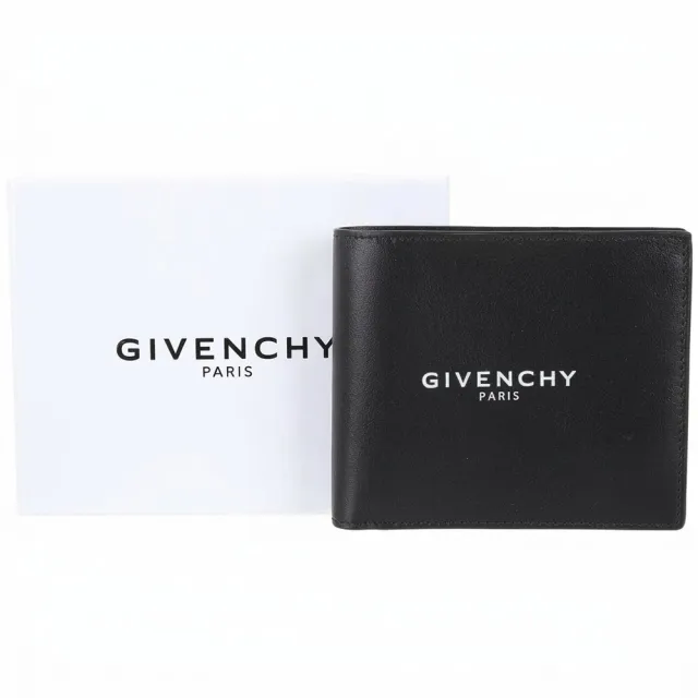 【GIVENCHY 紀梵希】Logo 字母牛皮對折短夾(黑色 皮夾 錢包)