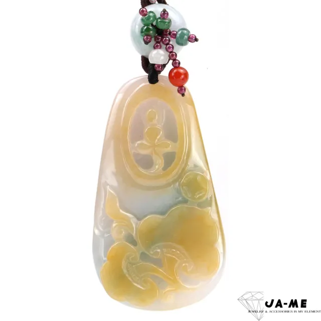 【JA-ME】天然A貨翡翠 小三彩俏色巧雕 無相觀音如意項鍊