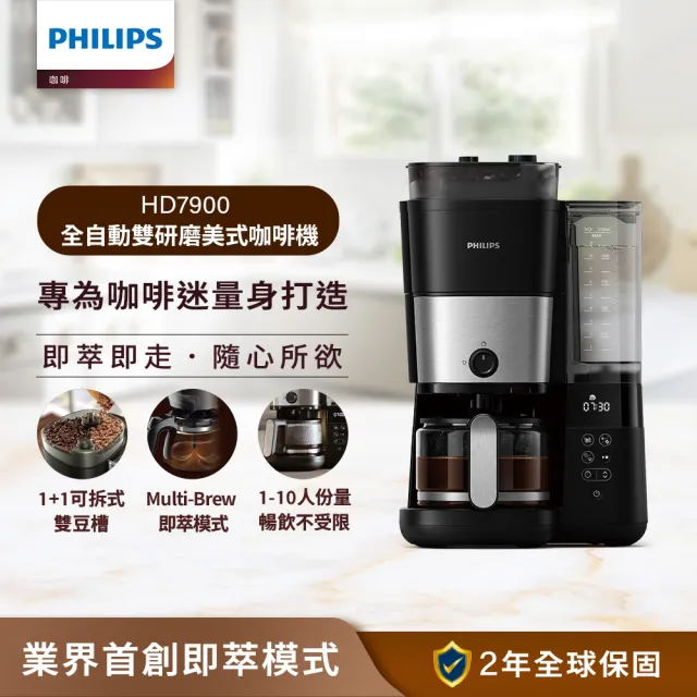 【Philips 飛利浦】全自動雙研磨美式咖啡機(HD7900/50)