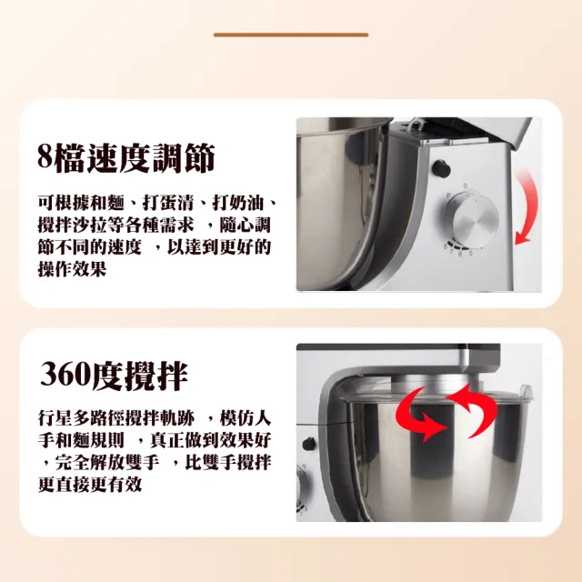 和麵機 廚師機 攪拌機 打蛋機 攪拌器 麵包機 揉麵機 奶蓋機 8檔可調(純銅電機5L 送三勾)