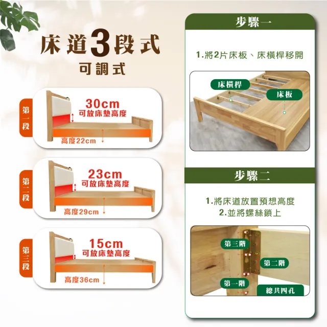【IHouse】909B奶油韓風實木 雙大6尺床台/收納床架/加大床(3段高度可調)
