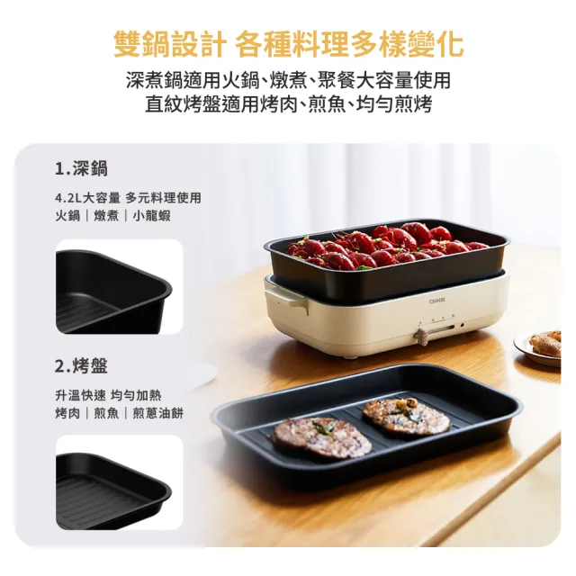【DIKE】HKE122 全能陶瓷塗層美食電烤盤 4.2L (內附烤盤/深鍋)